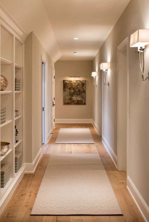 Interior House Paint Colors, Hallway Paint Colors, Hall Painting, Hallway Paint, Hallway Colours, Minimalist Dekor, House Paint Interior, Light Wood Floors, Long Hallway