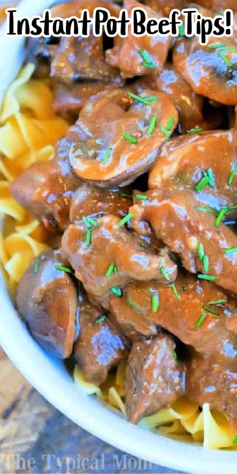 Instant Pot beef tips and mushroom gravy recipe is the bomb! Tender sirloin or stew meat in your pressure cooker packed with flavor everyone will love. Pressure Cooker Beef Tips, Beef Tips And Mushroom Gravy, Instant Pot Beef Tips, Marinated Steak Recipes, Pressure Cooker Beef, Mushroom Gravy Recipe, Easy Pressure Cooker Recipes, Baked Dinner, Potted Beef