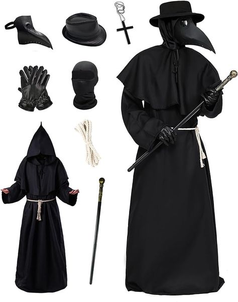 Polyester Imported Plague Doctor Costume 9PCS incluse : 1*Hat+1*Robe+1*Cloak+1*String Belt+1*Necklace+1*Plague Doctor Mask+1* pair of gloves+1*Face hood+1*31 inch length Plastic Scepter Unisex Plague Doctor Costume will make your holiday party full of fun and happy. Plague Doctor Costume for Halloween Party Perfect for Halloween display, dress-up parties, masquerade, carnival, festivals, role play, performance Costume With Mask, Plague Doctor Costume, Masquerade Carnival, Plague Doctor Mask, Doctor Mask, Doctor Costume, Plague Doctor, Role Play, Gloves