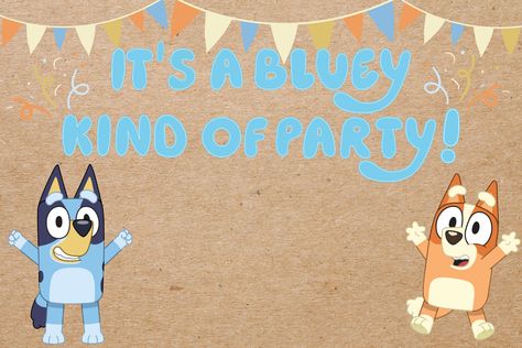 It's A Bluey Kind Of Birthday Party This hand-painted banner is a decorative item featuring characters from the popular Australian children's television show "Bluey." This banner typically includes vibrant, colorful images of Bluey, a lovable Blue Heeler puppy, and her sister Bingo. Making it a perfect addition to children's parties and celebrations. The banner is designed to add a festive atmosphere to the event, with characters engaging in playful activities, often accompanied by cheerful text Bluey Birthday Banner Painted, Bluey Banner Birthday, Bluey Birthday Balloons, Bluey 1st Birthday Boy, Bluey Banner, Bluey Birthday Banner, Bluey Party Decorations, Sister Bingo, Blue Heeler Puppy