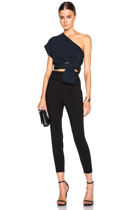 Tome FWRD EXCLUSIVE Silk Crepe One Shoulder Top in Navy | FWRD Holiday Party Outfit Work, Christmas Fashion Outfits, Designer Tops For Women, One Shoulder Top, Designer Tops, Designer Blouses, Designer Shirts, One Shoulder Tops, Silk Crepe