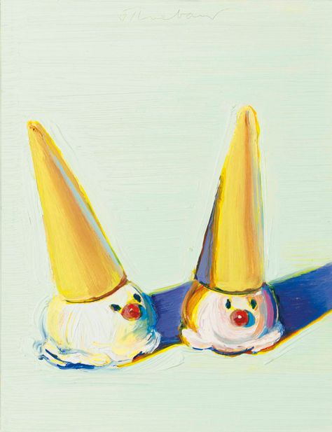 Wayne Thiebaud (b. 1920) | Two Jolly Cones | 20th Century, Paintings | Christie's Wayne Thiebaud Cakes, Mondrian Art, James Ensor, Art Criticism, Edouard Vuillard, Richard Diebenkorn, Food Artists, Wayne Thiebaud, Pierre Bonnard