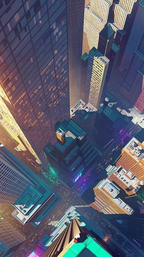 #fanart #wallpaper Comic Buildings Background, Spider Man City Background, Spiderverse Background Art, Spider Verse City, Spiderverse City, Spiderverse Background, Anime City Wallpaper, Spiderman Illustration, Spiderverse Art