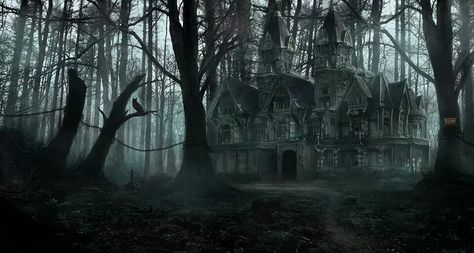 Dark house in a dark forest Tumblr Design, Creepy Woods, Dark Mansion, Images Terrifiantes, Creepy Houses, Abandoned Mansion, Plans Architecture, Creepy Pictures, Architecture Model Making