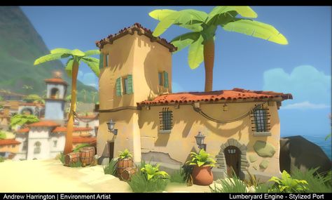 ArtStation - Lumberyard Engine - Stylized Port Demo, Andrew Harrington Stylized House, Digital Environment, Episode Backgrounds, Set Dressing, Arte 8 Bits, Low Poly Art, Desert Art, Game Inspiration, Character Design Animation