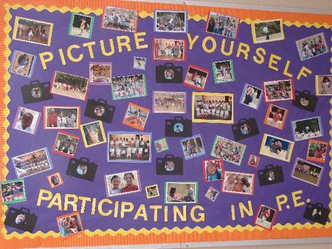 Picture Yourself Participating in PE Image Physical Education Bulletin Boards, Pe Bulletin Boards, Health Bulletin Boards, High School Bulletin Boards, Elementary Physical Education, Elementary Pe, Pe Activities, Teacher Bulletin Boards, Pe Ideas