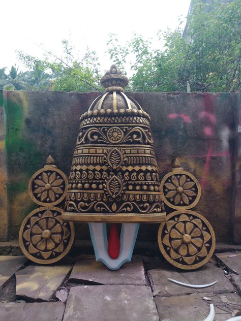 Mandir Design For Ganpati Decoration, Tirupati Balaji Theme Ganpati Decoration, Balaji Decoration For Ganpati, Tirupati Balaji Decoration For Ganpati, Tharmacol Design, Tharmacol Art Decoration, Eco Friendly Ganpati Decoration, Thermocol Craft, Curved Door