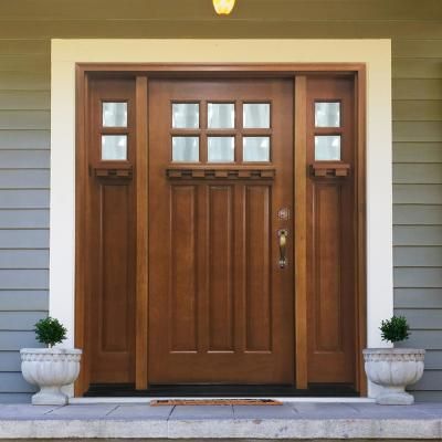 Craftsman Front Doors, Pintu Interior, Entry Door With Sidelights, Garage Door Types, Craftsman Door, Wood Entry Doors, Craftsman Bungalow, Mahogany Doors, Garage Door Design