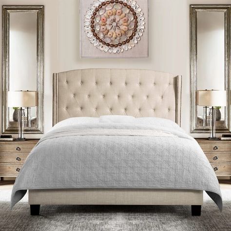 Red Barrel Studio® Pandia Tufted Upholstered Wingback Low Profile Standard Bed | Wayfair.ca Blue And Grey Bedding, Fabric Upholstered Bed, Tufted Platform Bed, Wingback Bed, Upholstered Panel Bed, Standard Bed, Wood Bed Frame, Upholstered Bed Frame, Upholstered Panels