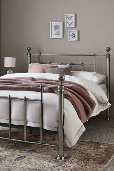 Buy Leamington Metal Bed from the Next UK online shop Silver Bed Frame, Modern Victorian Interior Design, Metal Frame Bed, Modern Victorian Interiors, King Metal Bed, Silver Bed, Victorian Interior Design, Frame Bed, Victorian Interior