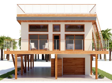 house design house-plan-ch464 3 Stilt House Plans Modern, Small Beach House Plans, Elevated House Design, Stilt House Plans, Elevated House Plans, Stilt Home, Beach House Floor Plans, Elevated House, Small Beach Houses