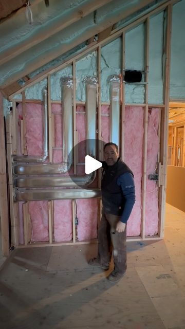 Evan Topilow on Instagram: "When vaulted ceilings prevent you from running ductwork in the traditional manner, we got creative. The HVAC unit supplying the second floor is located in the attic and the supply vents are typically in the ceiling. The only way to pass through this space was to come from the attic and run it down a double wall. —————————————- Architect: @gra.designstudio Designer: @ahdandco Insulation: @easterncontractorservices HVAC: @brighton_air_corp Lumberyard: @buildersgeneral Project Management: @buildbookhq ———————————- #hvac #ductwork #newconstruction #builder #insulation #finehomebuilding #sprayfoam #fiberglass #framing #framer #westfieldnj #scotchplainsnj #journaloflightconstruction #newjersey #njrealestate #209central #construction #contractor #homeimp Hvac System Design, Vaulted Ceiling Ideas, Hvac Ductwork, Hvac Design, Hvac Unit, Eclectic Wall Art, Vaulted Ceilings, Spray Foam, Run It