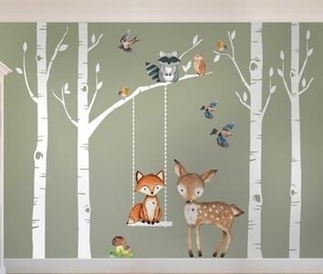 Woodland Nursery Theme - Favorite Ideas - A More Crafty Life Nursery Ideas Boy, Woodland Nursery Wall, Woodland Nursery Girl, Boy Nursery Themes, Bird Nursery, Woodland Nursery Art, Bird Wall Decals, Art Fox, Woodland Nursery Theme