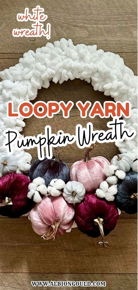 Add a touch of cozy charm to your fall decor with this White Loopy Yarn Pumpkin Wreath! This DIY project is perfect for autumn and can be completed in just a few simple steps. The soft, fluffy yarn creates a welcoming texture, while the pumpkin shape adds a festive flair. Ideal for your front door or mantle. Fall Yarn Wreaths, Diy Pumpkins Crafts, Loopy Yarn, Handmade Halloween Costumes, Fluffy Yarn, Diy Halloween Wreath, Indoor Wreath, Pinterest Crafts, Candy Cane Wreath