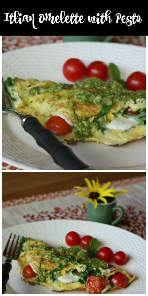 This breakfast idea was inspired by a great omelette I had at the Range Cafe, here in Albuquerque, I split it with my friend Regina, it was a three egg omelette and we split it. This recipe for an Italian Omelette with Pesto is amazing.  CeceliasGoodStuff.com | Good Food for Good People Three Egg Omelette, Pesto Omelette Recipe, Simple Omelette Recipe, Simple Omelette, Italian Omelette, Egg Omelette Recipe, Healthy Oat Cookies, Moroccan Breakfast, Omelette Recipe Easy