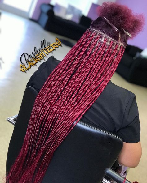 #TheSLAUGHTERGirl on Instagram: “Ruby Red ❤️ Perfect Color Match + STILL TUCKED! ⠀ ⠀ 𝐁𝐨𝐨𝐤 𝐭𝐡𝐢𝐬 𝐬𝐭𝐲𝐥𝐞 𝐮𝐧𝐝𝐞𝐫: Smedium Box Braids (Waist Length) - Additional $10 for non-…” Box Braids Waist Length, Red Box Braids, Box Braid Hair, Small Box Braids, Individual Braids, Colored Braids, Hair Business, Long Red Hair, Box Braids Styling