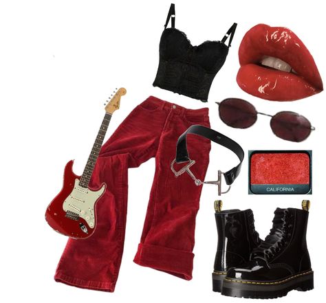 Red Glam Rocker outfit ideas | I love corduroy Doc Martin Outfits, Rocker Costume, Rocker Glam, Rocker Chic Style, Chic Style Outfits, Red Rocker, Rocker Outfit, Glam Outfit, Women's Fashion Set