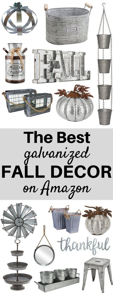 A Brick Home: galvanized fall decor, galvanized fall decorations, galvanized fall bucket, farmhouse style galvanized fall decor, barn tin, fall decor, fall decor ideas for the home #falldecor Decorating Farmhouse Style, Decor On Amazon, Galvanized Decor, Barn Tin, Primitive Bathrooms, Brick Decor, Fall Decor Ideas, Brick Home, Fall Outdoor Decor