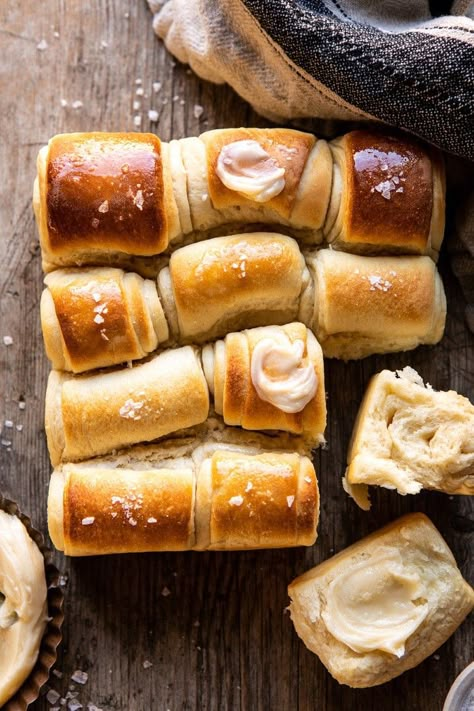 Salted Honey Butter Parker House Rolls Half Baked Harvest, Honey Butter Dinner Rolls, Salted Honey Butter Parker House Rolls, Honey Butter Parker House Rolls, Best Homemade Rolls Recipe, Honey Butter Rolls, Salted Honey Butter, Rolls Thanksgiving, Homemade Honey Butter