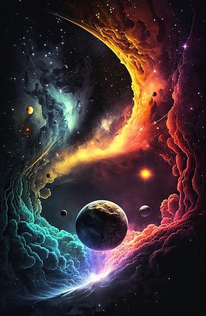 Colorful outer space with constellations... | Premium Photo #Freepik #photo #supernova #interstellar #cosmic #nebula Fantasy World Landscapes Forests, Fantasy Planets, Art Galaxie, Canvas Art Painting Acrylic, Art Spatial, Creative Arts Therapy, Space Artwork, Space Pictures, Small Canvas Art