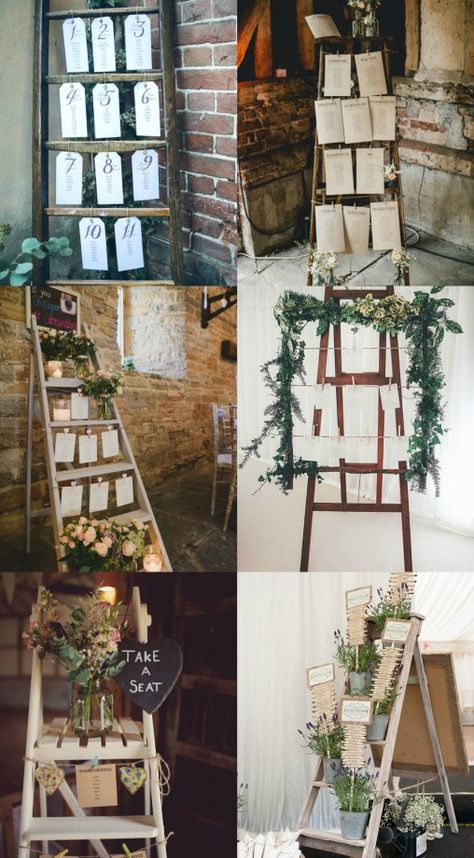 Seating Chart Ladder, Blanket Ladder Seating Chart Wedding, Table Plan Ladder, Rustic Wedding Seating Chart Ideas, Wedding Table Signs Seating Plans, Seating Plan Ideas, Ladder Table Plan, Table Plan Ideas, Palette Table