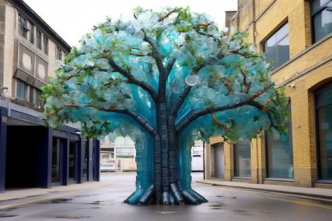 Plastic Bottle Art Installation, Plastic Bottle Installation, Recycling Installation, Sustainable Installation, Tree Art Installation, Street Art Installation, Recycling Art, Reuse Crafts, Waste Art