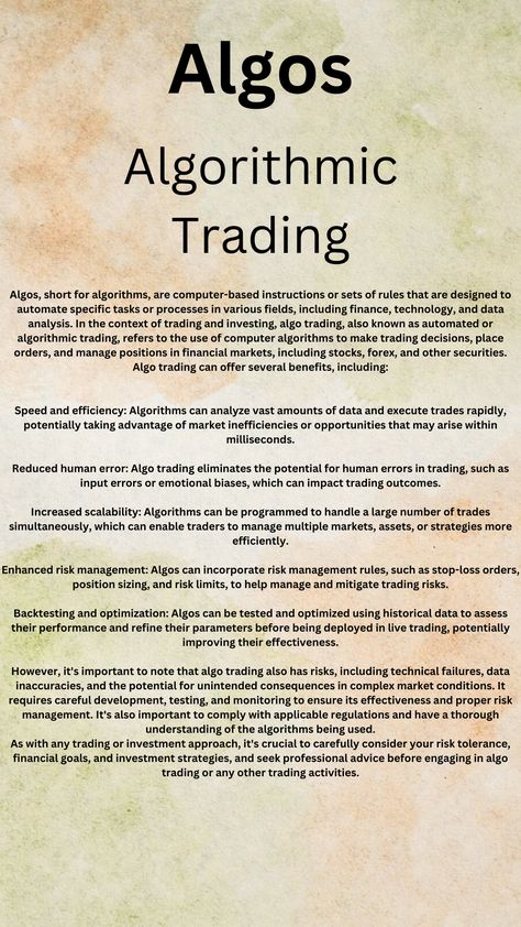 ALGORITHMIC TRADING EXPLAINED Algorithmic Trading, Stock Chart Patterns, Online Stock Trading, Forex Trading Training, Crypto Money, Stock Trading Strategies, Trading Quotes, Trading Courses, Trading Charts