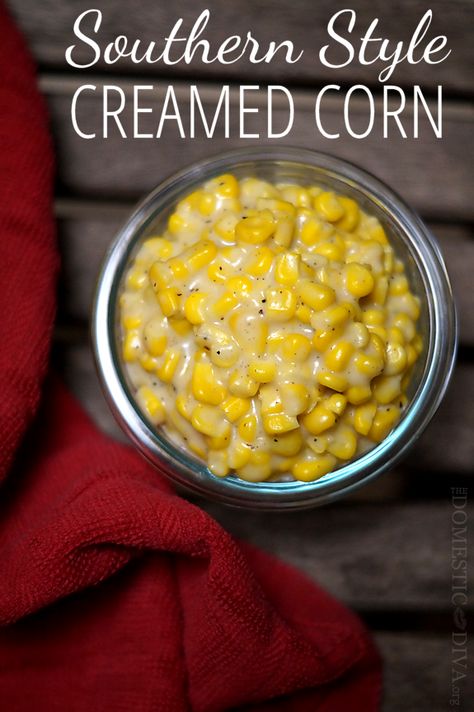 Simple Southern Style Creamed Corn Recipe made with frozen corn, butter, milk, and flour. Amish Creamed Corn, Creamy Style Corn Recipe, Southern Sweet Corn, Southern Style Creamed Corn, Frozen Cream Corn Recipe, Paula Dean Cream Corn, Southern Creamed Corn Recipe, Fresh Creamed Corn From The Cob, Fresh Cream Corn Recipe