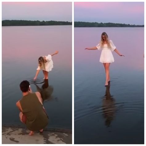 Photo inspiration - walk on water! Walking On Water Pictures, Standing On Water Photoshoot, Walk On Water Photoshoot, Walking On Water Photoshoot, Stool In Water Photoshoot, Standing On Water Photography, Walking On Water Photography, Water Sketch, Photoshoot Camera