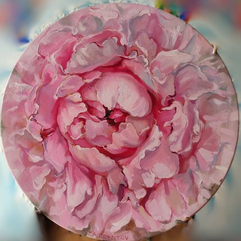 Round Artwork, Peony Painting, Round Canvas, Pink Peony, Entry Hall, Pink Peonies, The Divine, Beautiful Decor, Beautiful Paintings