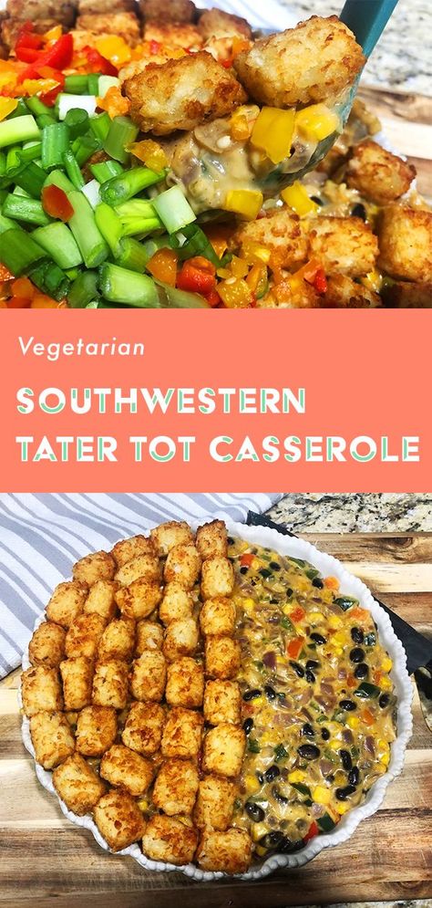 Vegetarian Casseroles, Vegetarian Casserole Recipes, Tater Tot Hotdish, Family Meal Prep, Tater Tot Recipes, Tater Tot Casserole Recipes, Vegetarian Casserole, Easy Vegetarian Dinner, Quick Vegetarian Meals