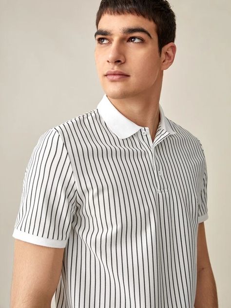 Men Striped Polo Shirt | SHEIN USA Shein Men, Mens Stripes, Striped Polo Shirt, Shein Style, Mens Polo Shirts, Polo Shirts, Fashion News, Mens Polo, Casual Button Down Shirt