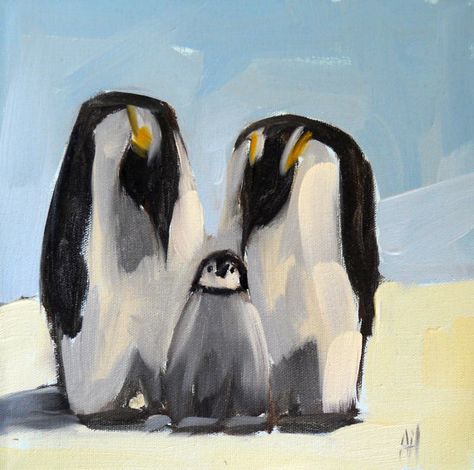 Penguin Family print by Angela Moulton 10 x 10 inches prattcreekart Adorable Penguins, Angela Moulton, Family Art Print, Penguin Family, Penguin Art, Nature Painting, Family Print, Art Et Illustration, Family Art