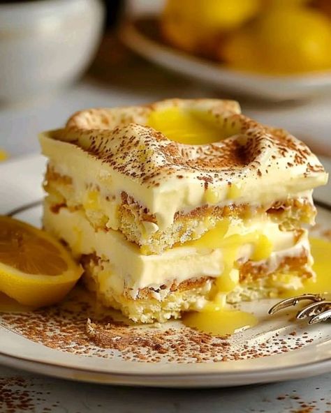 Michelin Dessert, Lemon Tiramisu, French Apple Cake, Gordon Ramsay Recipe, Lemon Layer Cakes, Curd Filling, Homemade Cookbook, Lemon Syrup, Lemon Curd Filling