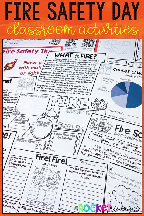 Fire Safety Day and Fire Prevention Week activities for your elementary classroom are ready to print and go with this thorough resource! With both a print and digital option, your students will review fire safety rules and learn about fires. Fire Safety Activities 3rd Grade, Prek Fire Safety Science, Fire Safety Math Activities, Fire Safety 1st Grade, Fire Prevention Week Activities, Fire Safety Week Activities, Second Grade Writing Prompts, Fire Safety Math, Fire Safety Lesson Plans