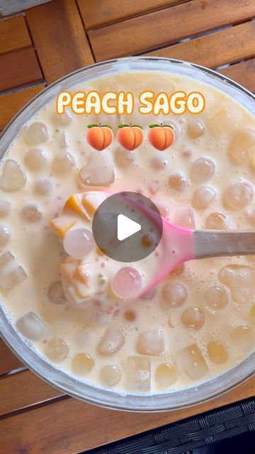 Peach Sago Recipe, Peach Sago, Pearl Tapioca, Sago Recipes, Popping Boba, Peach Milk, Coconut Jelly, Peach Desserts, Filipino Desserts