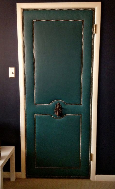 Upholstered door...this one done w/ a vinyl tablecloth, strip tacks and a knocker off Etsy. Upholstered Doors, Eclectic Inspiration, Color Door, Speak Easy, Gothic Bedroom, Upholstered Walls, Doors And Floors, Vip Room, Vinyl Tablecloth