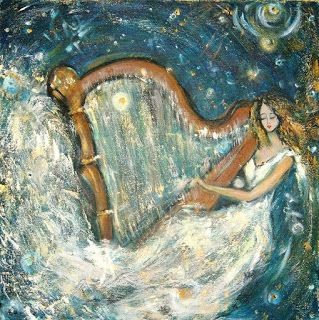 Woman Playing Harp Painting, Harp Painting, Harp Aesthetic, Harp Art, The Harp, Experimental Music, Music Artwork, Himalayan Salt, Art Poses