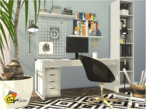 Onyxium's Croydon Study Room Sims 4 Cc Study Desk, Sims 4 Study Room Cc, Sims 4 Cc Furniture Desk, Ts4 Desk Cc, Sims 4 Cc Study, Sims 4 Study Room, Sims 4 Desk Cc, Study Decor, Study Furniture