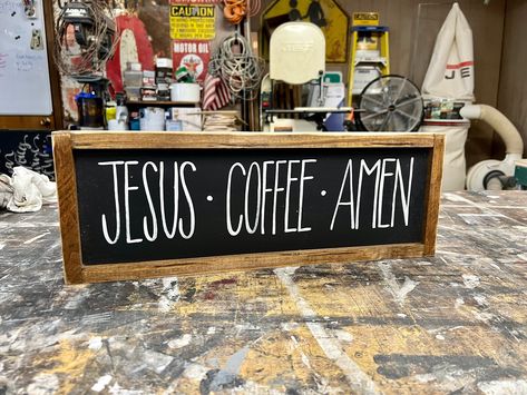 Coffee Bar Fundraiser Ideas, Coffee Bar Furniture Ideas, Church Coffee Station, Coffee Bar Signs Diy, Amen Word, Western Coffee Bar, Church Coffee Bar Ideas, Christian Coffee Shop, Christian Housewarming Gift