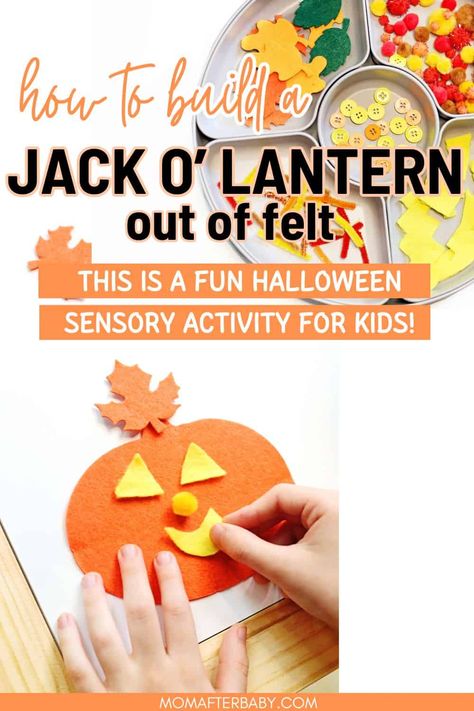 Build a Jack-o-Lantern Sensory Activity for Littles! #HalloweenPin24 Toddler Holiday Gifts, Sensory Learning, Halloween Sensory, Holiday Activities For Kids, Sensory Activity, Thanksgiving Crafts For Kids, Thanksgiving Kids, Activity For Kids, Spooky Pumpkin