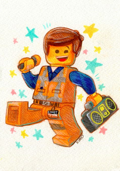 Emmet Lego Movie Fanart, Lego Doodle, The Lego Movie Fanart, Lego Movie Fanart, Emmet Brickowski, Doodles Silly, Emmet Lego, Lego Library, Lego Wallpaper