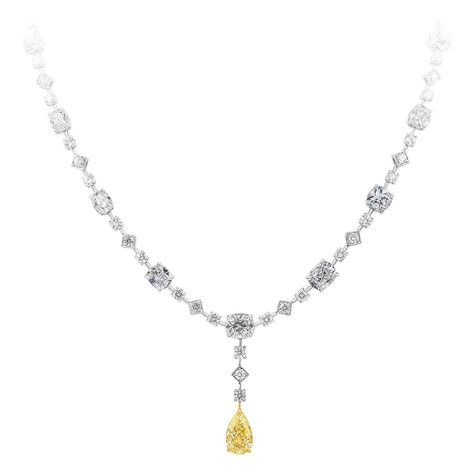 For Sale on 1stDibs - A unique and beautiful drop necklace showcasing a yellow pear shape diamond weighing 2.79 carats total, that elegantly drops from a diamonds by the yard Shifting Jewelry, Diamonds By The Yard Necklace, Yellow Diamond Necklace, Diamond By The Yard, Diamonds By The Yard, Yellow Diamond Earring, Diamond Drop Pendant, Diamond Drop Necklace, Expensive Diamond