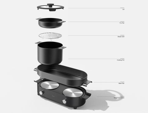 An electric multicooker whose components come together like a game of Jenga! | Yanko Design Japanese Product Design, Concept Phones, Sound Picture, Multi Cooker, Appliances Design, Induction Stove, Induction Cooktop, Yanko Design, It Gets Better