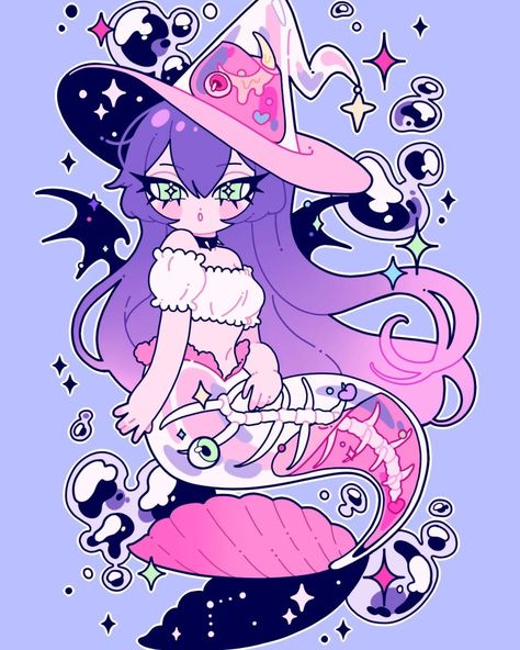 Creepy Pastel Aesthetic, Pastel Gore Art, Goth Kawaii Art, Pastel Goth Witch, Kawaii Zombie, Goth Mermaid, Kawaii Alt, Anthro Animals, Pastel Gore