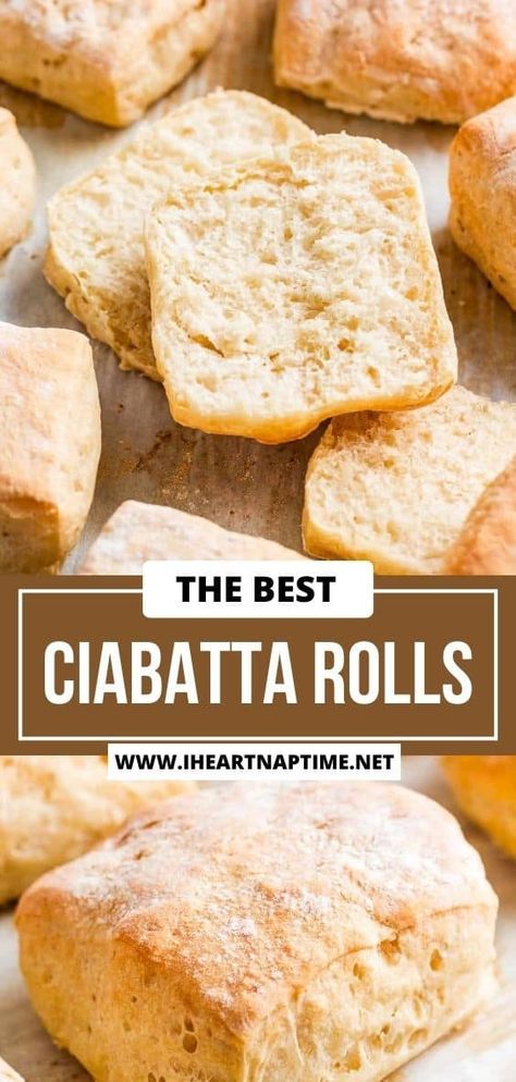 All you need is a few hours and these ciabatta rolls can be made in one day! They are light and airy on the inside with a chewy crumb and a golden crust dusted with flour. Homemade Ciabatta Rolls, Chibatta Bread, Ciabatta Rolls Recipe, Homemade Ciabatta, Homemade Ciabatta Bread, Ciabatta Bread Recipe, Ciabatta Rolls, Batch Baking, I Heart Naptime