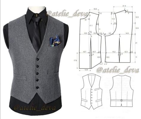 Mens Vest Pattern, Mens Jacket Pattern, Mens Shirt Pattern, Mens Sewing Patterns, Clothing Pattern Design, T Shirt Sewing Pattern, Tailored Fashion, Waistcoat Men, Shirt Sewing Pattern