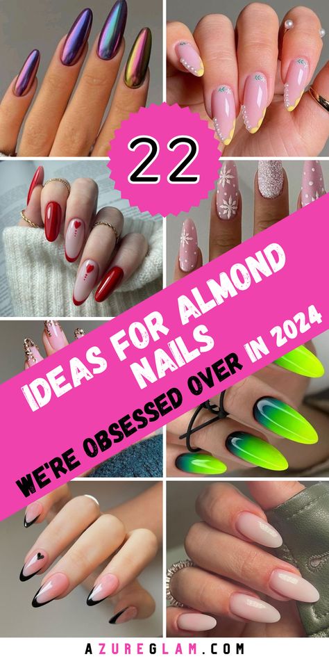 Explore the world of nail fashion with 22 Ideas for Almond Nails in 2024: A Trendsetter's Guide. Dive into the elegance of almond nails, the perfect canvas for creative designs. Discover a variety of almond nail ideas, from sophisticated nail designs to trendy French tips. Embrace the festive spirit with Christmas-themed almond nail designs or go bold with black women's almond nails. Fun Nails Almond Shape, Cool Nail Inspo 2024 Almond, August Nails 2024 Almond, Fun Nail Inspo Almond, Nails Acrylic Almond Design, Nail Inspo Trendy 2024 Summer Almond, Trendy Almond Nails 2024, French Tip Designs Almond, Acrylic Nail Designs Almond