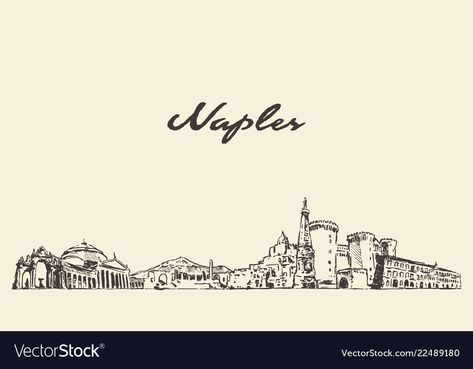 Naples Italy Tattoo, Naples Tattoo, Napoli Tattoo, Highlight Cover Ideas, Italy Quotes, City Outline, Italy Tattoo, Skyline Tattoo, Engraved Illustration