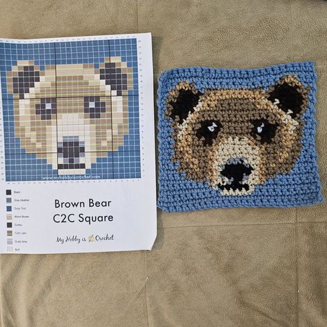 Raccoon Granny Square, Cow Granny Square Crochet, Cow Print Granny Square, Bear Crochet Square, Crochet C2c Pattern, Animal Blanket, Graph Crochet, Crochet Bee, Tapestry Crochet Patterns